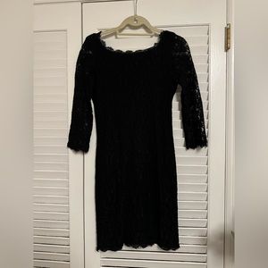 DVF Black Lace Dress, long sleeve. size 6.
